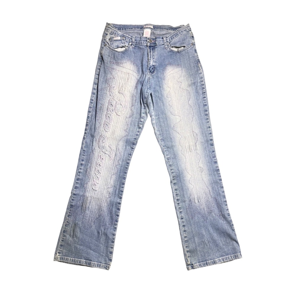 Paco Jeans Blue Denim Pink Embroidered Jeans